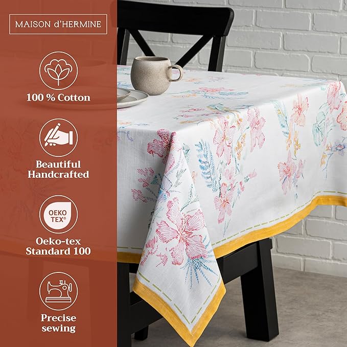 Maison d' Hermine Table Cloth Rectangle Table 100% Cotton 60 x 120 Inches Tablecloth Reusable Decorative for Dining Room Farmhouse Home Valentines Day Decorations Spring Summer - Paradise Island