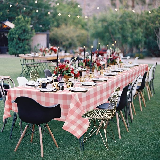 Hiasan Plaid Tablecloth Waterproof, 2 Pack, 60 x 120 inch - Checkered Table Cloth Rectangle for Dining Hall/Valentine's Day/Spring Party/Wedding/Outdoor Picnic, Peach Pink and White