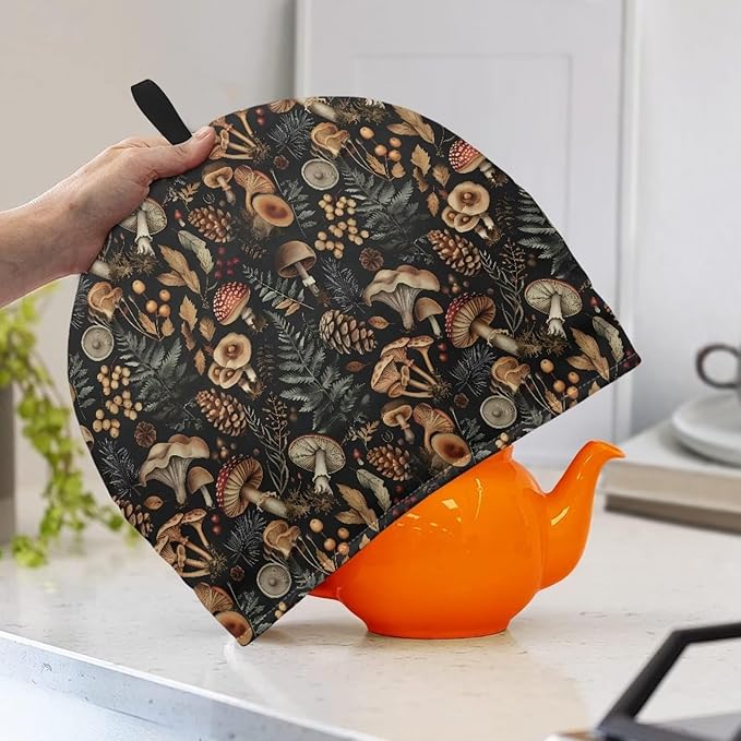 Mushroom Print Tea Cozy Cover Warmth Keep Tea Kettle Cover Teapot Cozy Tea Pot Cozies Heat Resistant Teapot Protector Home Kitchen Accessories Décor