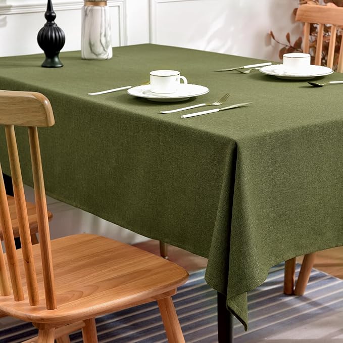 Rectangle Tablecloth 57 x 118 Inch - Waterproof Faux Linen Table Cloth for Dining Table, Kitchen, Party, Wedding, Holiday & Everyday Decoration, Olive