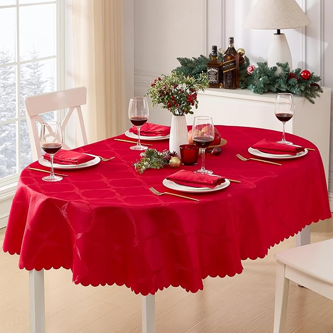 Newbridge Valentines Day Square Napkin, Set of 4 Napkins, Ribbons and Bows Damask, Wrinkle and Stain Resistant Square Napkins, Holiday Red