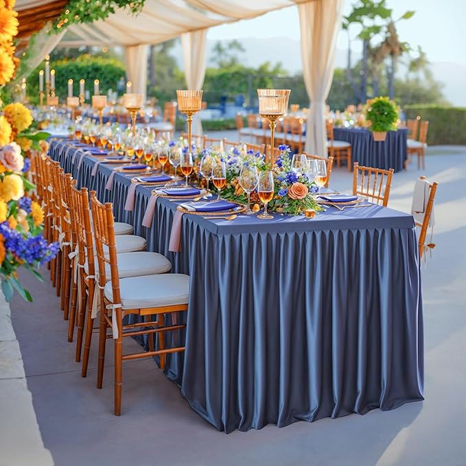 Wish Care 2 Pack Navy Blue Rectangle Table Clothes for 6 Foot Tables, Polyester Fitted Tablecloths 6t Stretch Table Cover for Wedding, Birthday, Parties, Trade Show, Craft Show