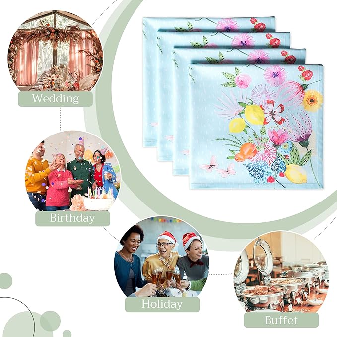 Maison d' Hermine Cloth Napkins Set of 4 100% Cotton Everyday Reusable Square Napkins Cloth Washable Dinner Wedding Restaurant Valentines Day Decorations Spring/Summer (Jardin D'Ete - Mint, 20" x 20")