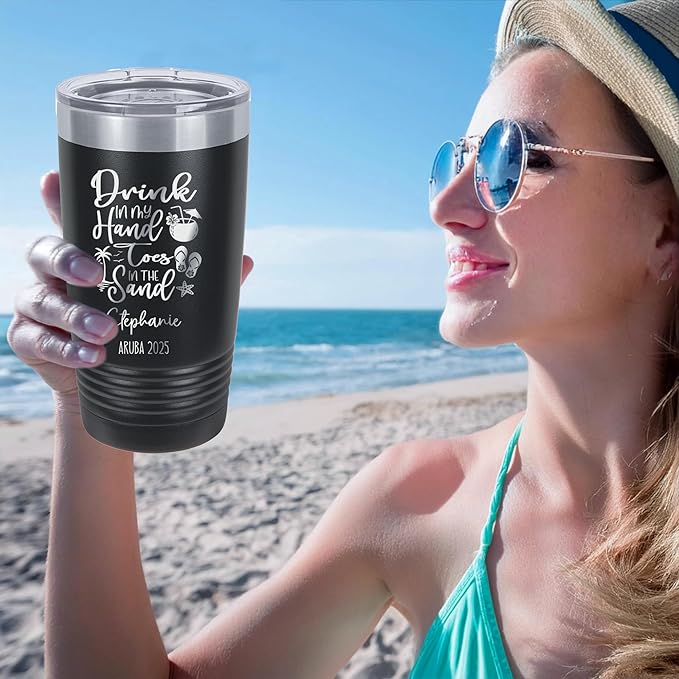 Drink In My Hand Toes In The Sand 20z Tumbler, Summer Mug, Stainless Travel Mug For Friends, Family Or Colleagues, 2025 Summer Tumbler (purple)