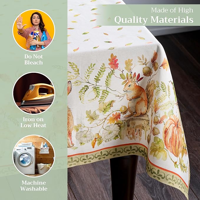 Maison d' Hermine Table Cloth Rectangle Table 100% Cotton 60 x 90 Inches Fall Tablecloth Reusable Everyday Use for Thanksgiving Christmas Decorations Dining Farmhouse Party (Pumpkin Passion)
