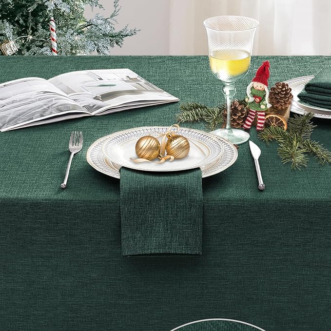 Softalker Green Tablecloth Rectangular 52x70 Inch Linen Textured Table Cloths Stain and Wrinkle Resistant Farmhouse Decorative Small Dining Table Cover Waterproof for Outdoor,Party,Garden,Coffee