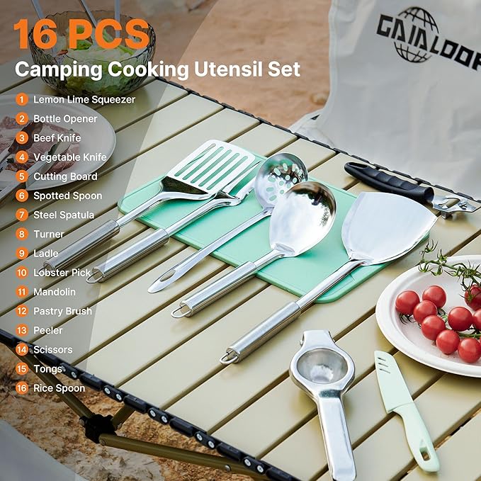 Portable Camping Cooking Utensils Set, Camp Kitchen & Campfire Cooking Equipment, RV Essentials, Camper Must-Haves Accessories, Outdoors Cookware, Christmas Stocking Stuffers Gifts