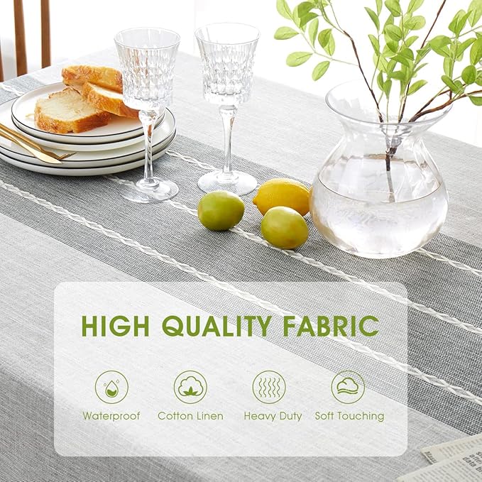 QIANQUHUI Embroidered Tablecloth for Dining, Rustic Farmhouse Kitchen Table Cloth, Dust Proof Spillproof Soil Resistant Cotton Linen Rectangle Table Cloth (L-Gray, 55x70 inch)