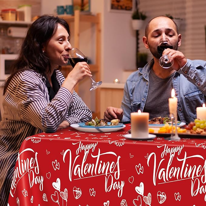 QZYL 2 PCS Valentines Decorations, Disposable 108" X 54" Valentines Tablecloths, Plastic Romantic Red Love Heart Tablecloths, Rectangle Love Table Covers, Valentine's Decorations for Memorable Tables