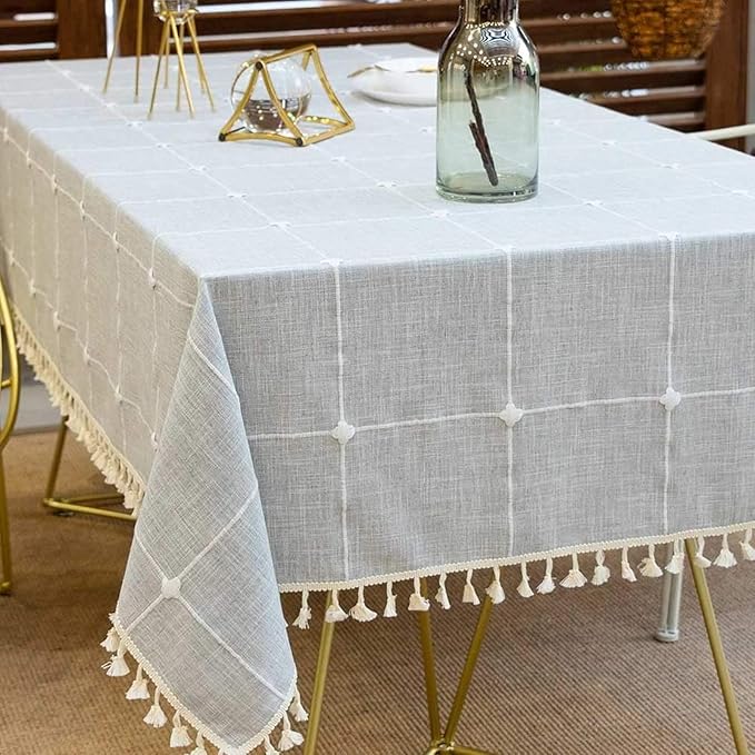 Deep Dream Tablecloths, Embroidered Waterproof Table Cloth Cotton Linen Wrinkle Free Anti-Fading Table Cover Decoration for Kitchen Dinning Party Christmas, 55 x 102 Inch - Gray