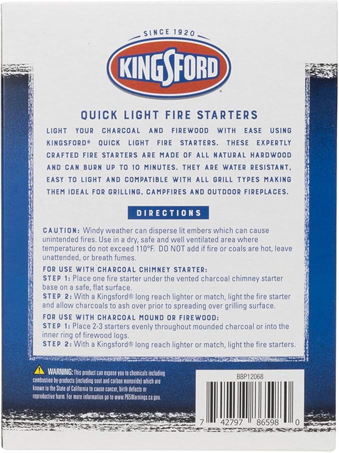 Kingsford Quick Light Fire Starters | Wooden Fire Starters Made with All Natural Hardwood for Grilling, Campfires, & Outdoor Fireplaces | 32 Count Fire Starter Rolls (Pack of 2)