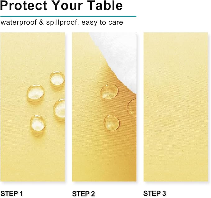 Hiasan Waterproof Tablecloth Rectangle - Washable Fabric Table Cloth for Dining Room Kitchen Birthday Party and Outdoor Use, Light Yellow, 70 x 90 Inch