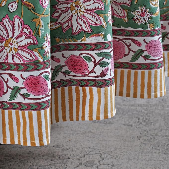 Ridhi Block Print Round Hunter Green Reusable Tablecloth 100% Cotton 60" Inch Decorative Table Cover eveyday Dining, Home, Party, Wedding, Farmhouse Gift for Spring, Easter, Valentine