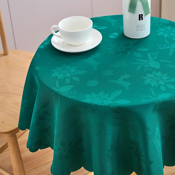 Round Tablecloth Christmas Blackish Green Jacquard Small 50 Inch Table Cloths Up to 36" Dia Tables Waterproof Washable Soft Fabric Table Cover Kitchen Dinner Decor Talking Coffee Bar