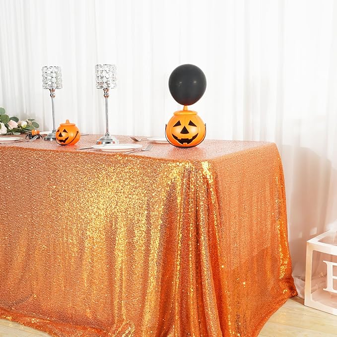Eternal Beauty Orange Tablecloth, 60x102 Inch Sequin Rectangle Table Cover for Cake Dessert Exhibition Party Birthday Events