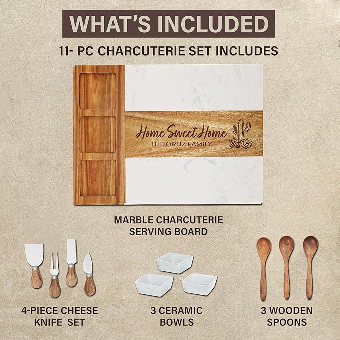 Personalized Charcuterie Board Set, Realtor Closing Gift, Custom Engraved Marble Wood Cheese Board, Real Estate Agent Gift, Housewarming Gift for Buyers, Cheese Platter Serving Board, Gift Ready Box