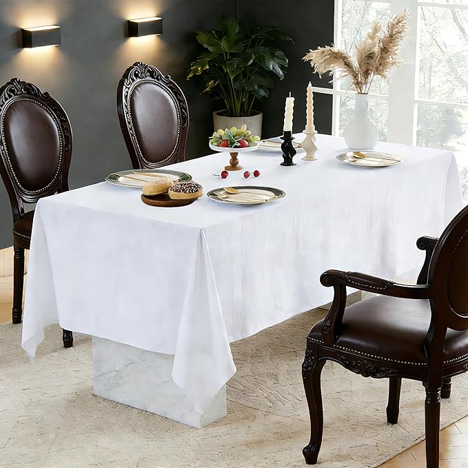 Simple&Opulence White Linen Tablecloth for Rectangle Tables-60×104 Inch, 100% Linen Farmhouse Tablecloth for 8-10 Seat Dining Table, Durable Stonewashed Tablecloth for Banquet, Dinner, Wedding