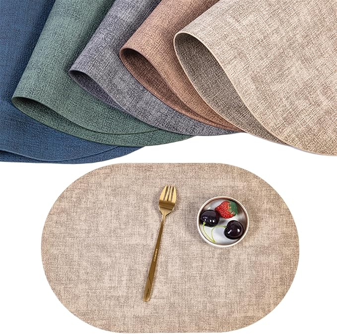 Placemats for Table Leather Western Table Mat Oil-Proof Hotel Home Dining Plate Mat Non-Slip Heat Insulation Pad(Gray)