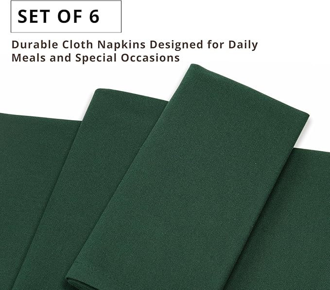 PurpleEssences Set of 6 Cloth Dinner Napkins 100% Cotton 18x18 Inch - Soft Durable Washable - Ideal for Farmhouse Party Christmas Holiday Winter - Perfect Everyday Use Table Linen - Forest Green