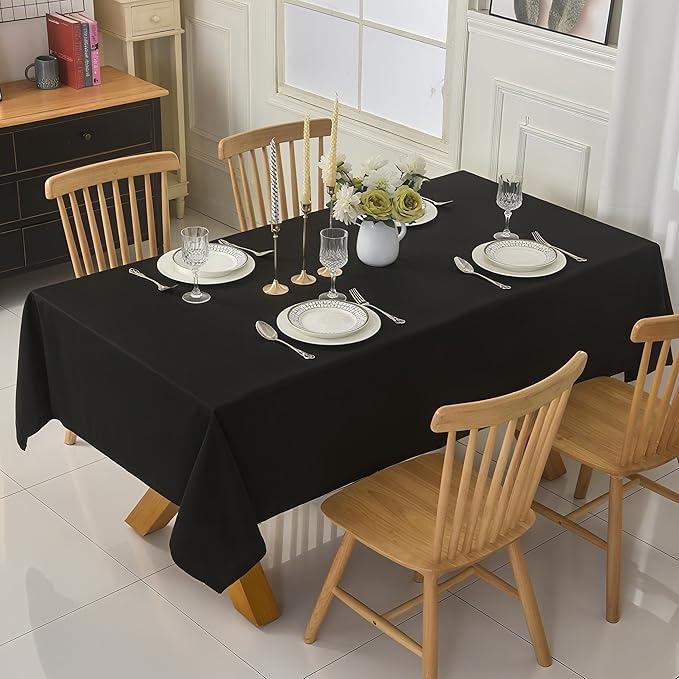 10-Pack 60x102 inch Black Table Cloths, Solid Stain and Wrinkle Resistant Oblong Tablecloth, Premium Plain Weave Polyester Fabric Rectangle Table Linen Covers for Hotel, Wedding
