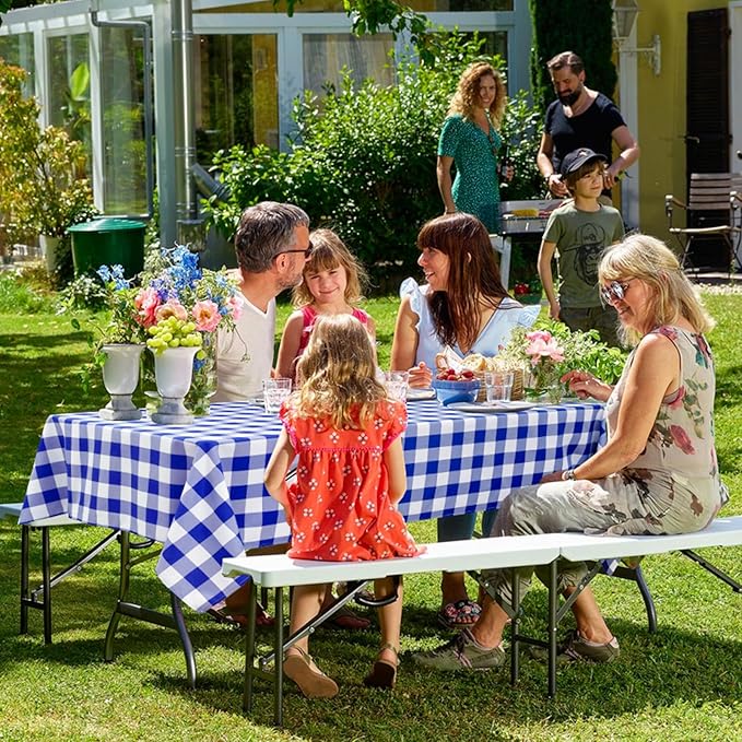 Hiasan Checkered Tablecloth Rectangle, 30 x 60 Inch - Waterproof and Wrinkle Resistant Table Cloth for Picnic, Dinner and Party, Washable Polyester Fabric, Royal Blue and White Gingham Pattern