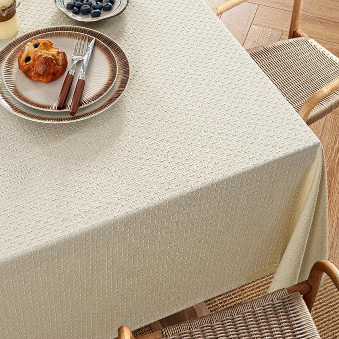 MIULEE Natural Beige Linen Cotton Table Cloth Rectangle Tablecloth Spring Waterproof Spillproof Cross-Star Textured Table Cltoth Decorative Farmhouse Style for Dining Party Weddings 60x144 Inch