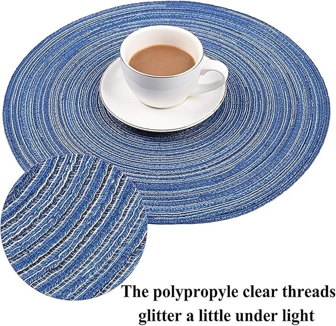 Woven Braided Round Placemat Coaster 1/4/6/12 Set Table Mats for Dining Table Wedding Holiday Party and Everyday Use(WP Silver,6 Sets)