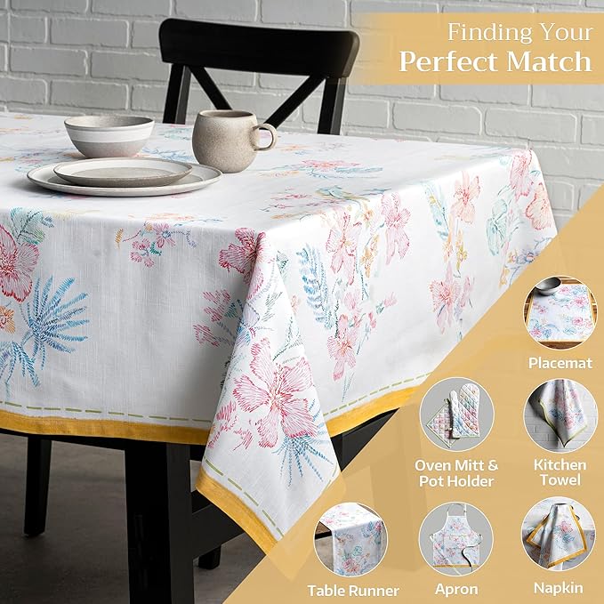Maison d' Hermine Table Cloth Rectangle Table 100% Cotton 54 x 72 Inches Tablecloth Reusable Decorative for Dining Room Farmhouse Home Valentines Day Decorations Spring Summer - Paradise Island