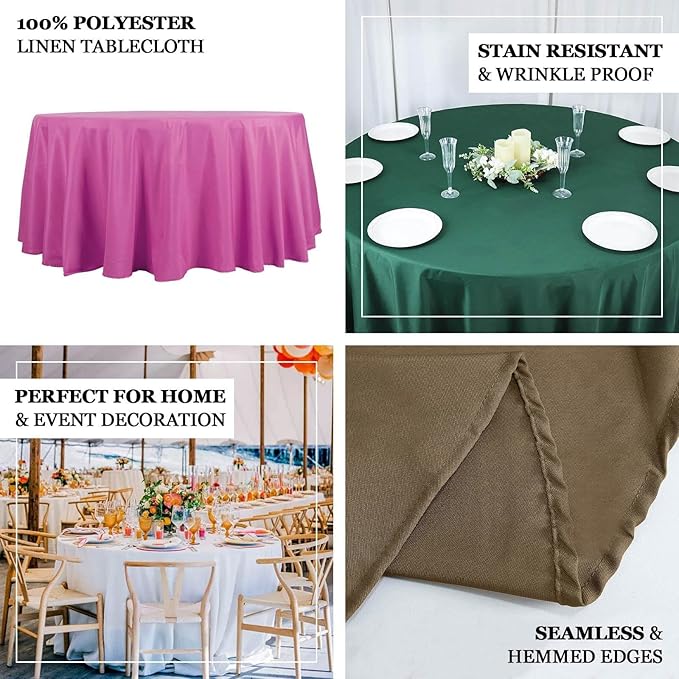 Efavormart 132" Wholesale Round Tablecloth Polyester Round Table Linens for Wedding Party Banquet Restaurant - White