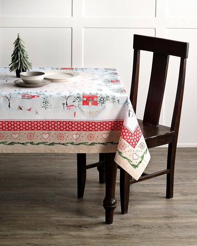 Maison d' Hermine Table Cloth Rectangle Table 100% Cotton 54 x 72 Inches Fall Tablecloth Reusable Everyday Use for Thanksgiving Christmas Decorations Dining Farmhouse Party (Rural Christmas)