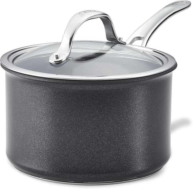 Anolon X Hybrid Nonstick Cookware Saucepan With Lid, Induction Suitable, 3 Quart Non Stick Sauce Pan - Charcoal Gray