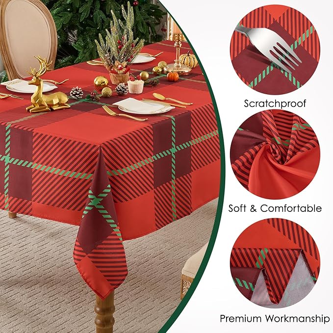 Christmas Tablecloth Rectangular 60x84 Inch Tablecloths for 4ft Waterproof, Machine Washable Polyester Table Cover for Xmas Party, Winter Holiday Home Decoration in Festive Checkered Red 1pack