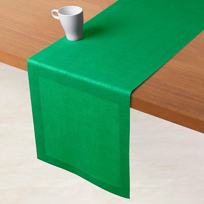 D'Moksha Homes Linen Kelly Green Table Runner 120 Inches Long - 100% Pure Linen Dining Table Runner 14 x 120 Inch for St Patricks Day, Easter - Machine Washable