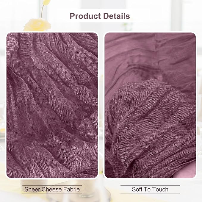 10 Pack Dusty Purple Cheesecloth Table Runner 35x120 Inch 10Ft Rustic Gauze Cheese Cloth Table Runner Sheer Cheesecloth Table Runners for Wedding Party Bridal Shower Decoration