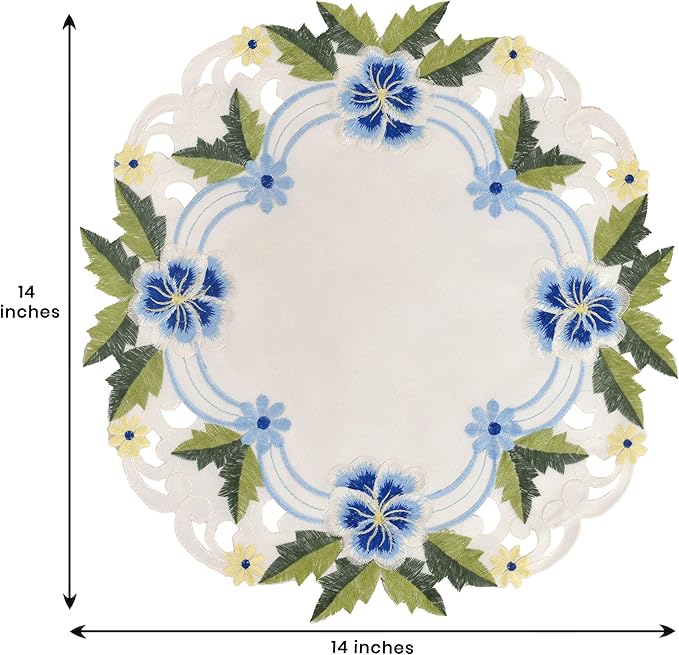 Decozen Set of 4 Doilies for Table, Lace Doilies - Rustic, Crochet, Farmhouse, Kitchen, Round Table Placemats - Valentines Day Decorations - 15 inch Blue and Green White, The Eternal Grace Collection