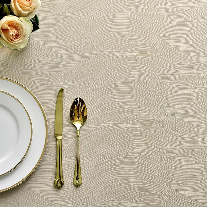 maxmill Jacquard Table Cloth Swirl Pattern Spillproof Wrinkle Resistant Heavy Weight Soft Tablecloth for Kitchen Dinning Tabletop Outdoor Picnic Rectangle 52 x 70 Inch Beige