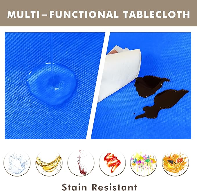 Nasitos 2 Pack Vinyl Tablecloth Rectangle 60x120 Inch-Stain and Wrinkle Resistant Blue Tablecloths with Flannel Backing, Vinyl Tablecloth for Dining Table, Buffet Parties and Camping
