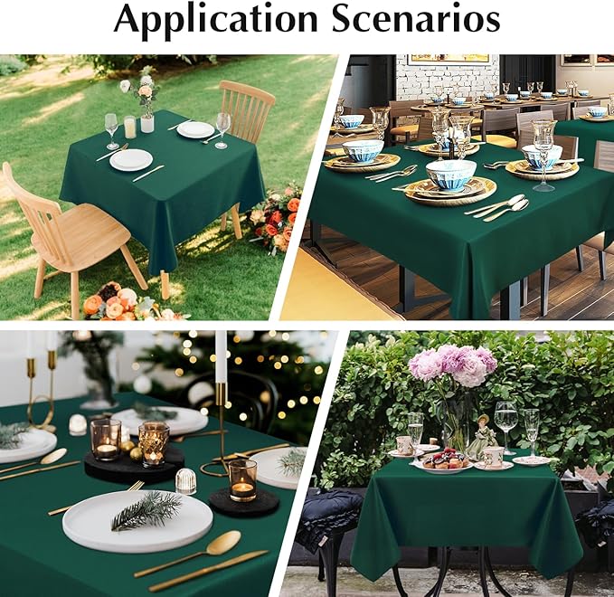 2 Pack Square Table Cloth 52X52 Inch Green Tablecloth Washable Polyester Solid Dining Table Cover for Birthday Party Dinner Holiday Outdoor Indoor