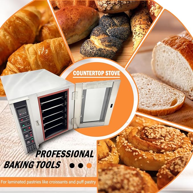 5-Layer Electric Convection Bread Baking Oven Stainless Steel Hot Air Circulation 53Gal Capacity with Steam for Roasting Bread Pizza Nut 220V/3PH