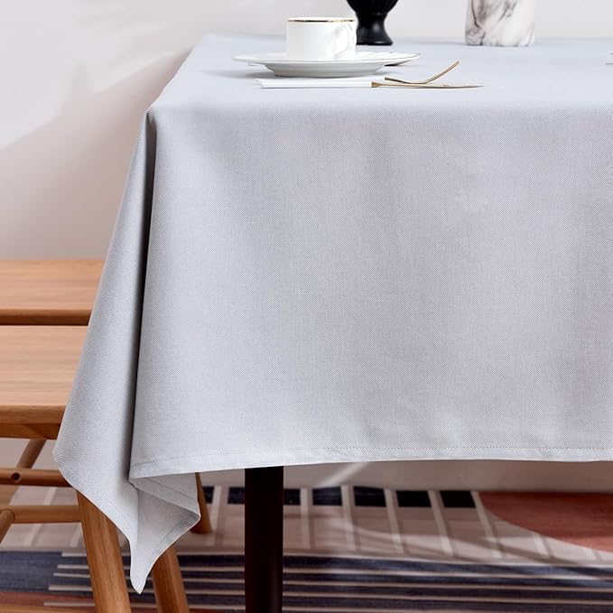 BALCONY & FALCON Table Cloth for 6 Foot Rectangle Tables – Waterproof, Wrinkle-Free Farmhouse Tablecloth for Dining, Kitchen, Wedding, Baby Shower & Holiday Gatherings (Silver, 57" x 118")