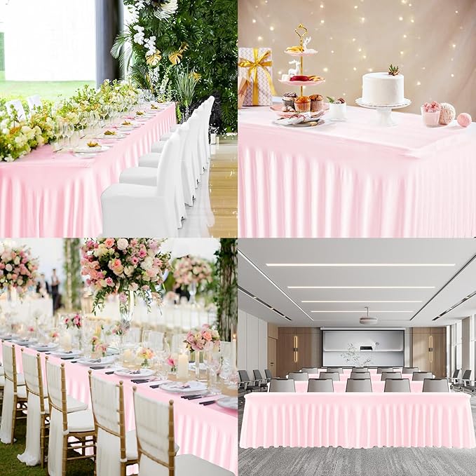 2 Pack Pink 6FT Rectangle Spandex Tablecloths, Stretch Fitted Table Covers for 6 Foot Tables, Wrinkle Free Table Skirts for Wedding Party Birthday Banquet Baby Shower