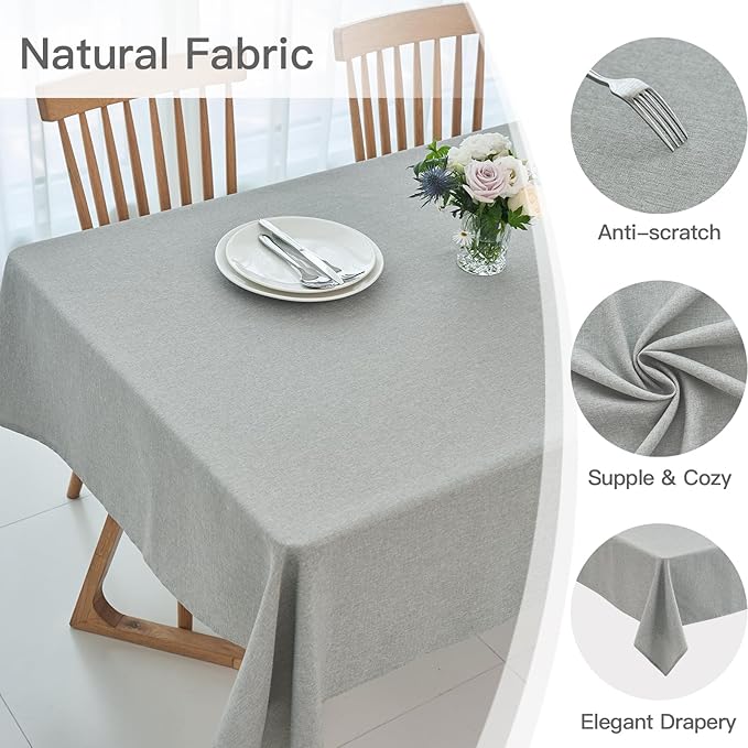 maxmill Square Linen Tablecloth Water Resistance Antiwrinkle Spillproof Stain Proof Fabric Table Cloth, Decorative Fabric Table Cover for Banquet Party Event Holiday Dinner, 70 x 70 Inch, Light Grey