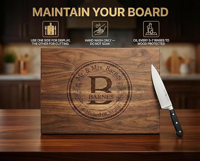 Personalized Engagement Gifts or Wedding Gifts for Couples - Custom Cutting Board Gifts for Anniversary, Unique Holiday Gift, Familiy Gift, Premium Handmade Wood Gift, or Newlywed Gift