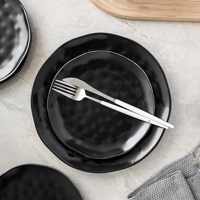 Stone Lain Ivy Stoneware 24 Piece Dinnerware Set, Home Kitchen Dish Set with Dinner Plates, Salad Plates, Bowls, & Mugs - Service for 6, Black