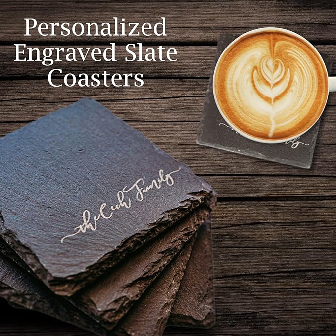 Personalized Coasters for Drinks Engraved Slate Custom Coaster Set of 4 6 8 or 10 Monogrammed Initial Name Wedding Gift for Couples 2025 Handmade by The Painted Pug