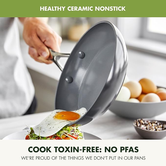 GreenPan Valencia Pro Ceramic Nonstick 11 Piece Cookware Set, Hard Anodized PFAS-Free Pots & Pans, Induction Ready, Compatible on All Cooktops, Dishwasher Safe, Oven Safe to 600F, Gray