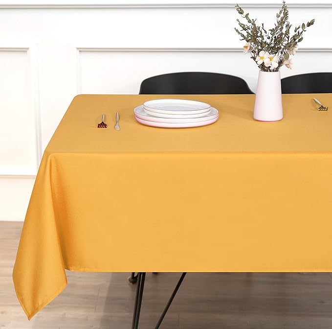 sancua Rectangle Tablecloth - 90 x 132 Inch - Stain and Wrinkle Resistant Washable Polyester Table Cloth, Decorative Fabric Table Cover for Dining Tables, Buffet Parties and Camping, Gold