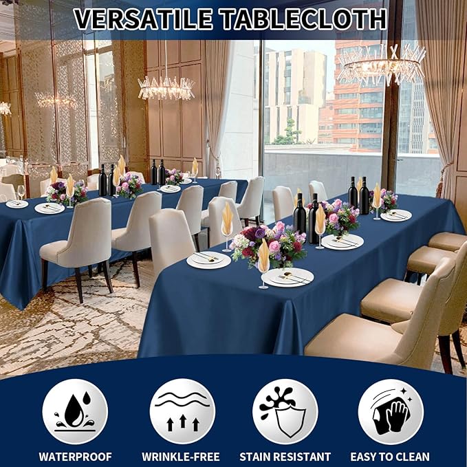 PureFit 6 Pack Rectangle Navy Blue Table Cloths 90 x 132 Inch for 8Ft Tables, Stain and Wrinkle Resistant Table Linens for Home Use, Wedding, Party, Banquet and Camping