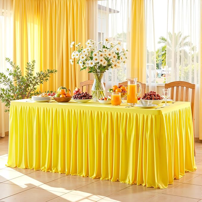 Wish Care 2 Pack Yellow Rectangle Table Clothes for 4 Foot Tables, Polyester Fitted Tablecloths 4ft Stretch Table Cover for Wedding, Birthday, Parties, Trade Show, Craft Show