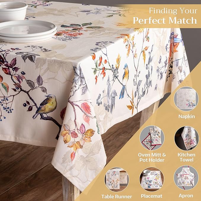 Maison d' Hermine Table Cloth Square Table 100% Cotton 54 x 54 Inches Fall Tablecloth Reusable Everyday Use for Thanksgiving Christmas Decorations Dining Farmhouse Party (Equinoxe - Beige)